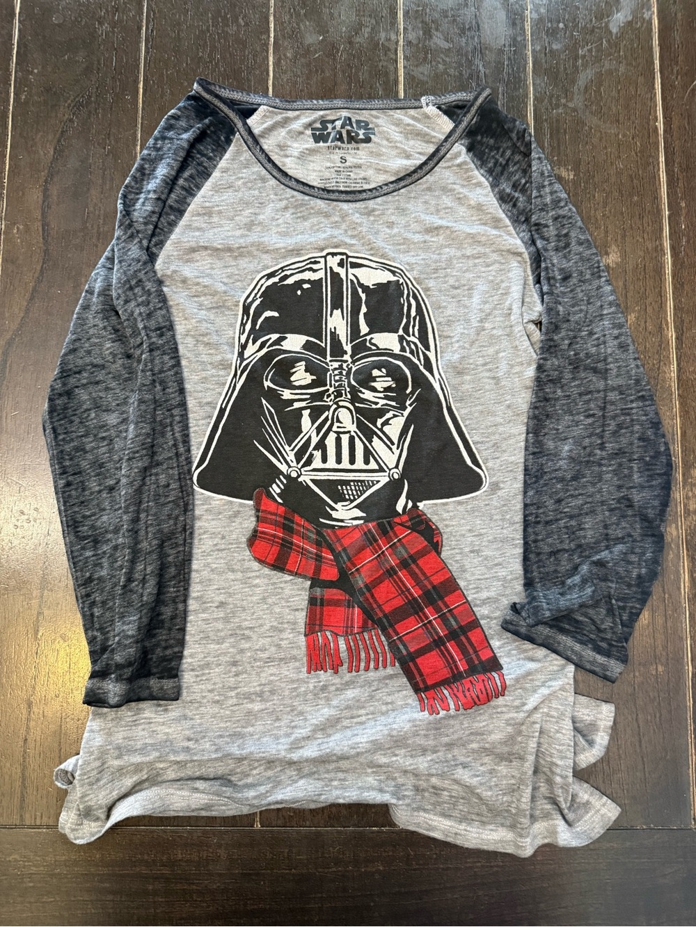 Star Wars Gray and Black Raglan Tee with Red Plaid Scarf Graphic
